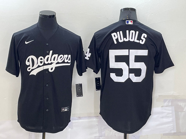 Men's Los Angeles Dodgers #55 Albert Pujols Black Cool Base Stitched Baseball Jersey